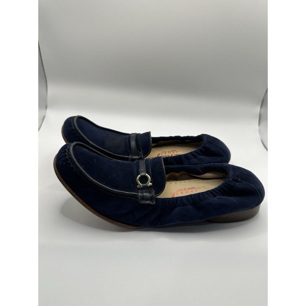 Vintage Salvatore Ferragamo Sport Navy Blue Suede Gancini Loafers - Women's 7 2A